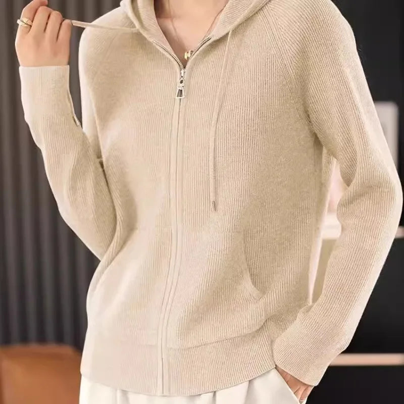 Women Cardigans Autumn Winter Turn-down Collar Zip Front Cardigan Thick Loose Sweater Basic Warm Knit Casual Korean Outerwear