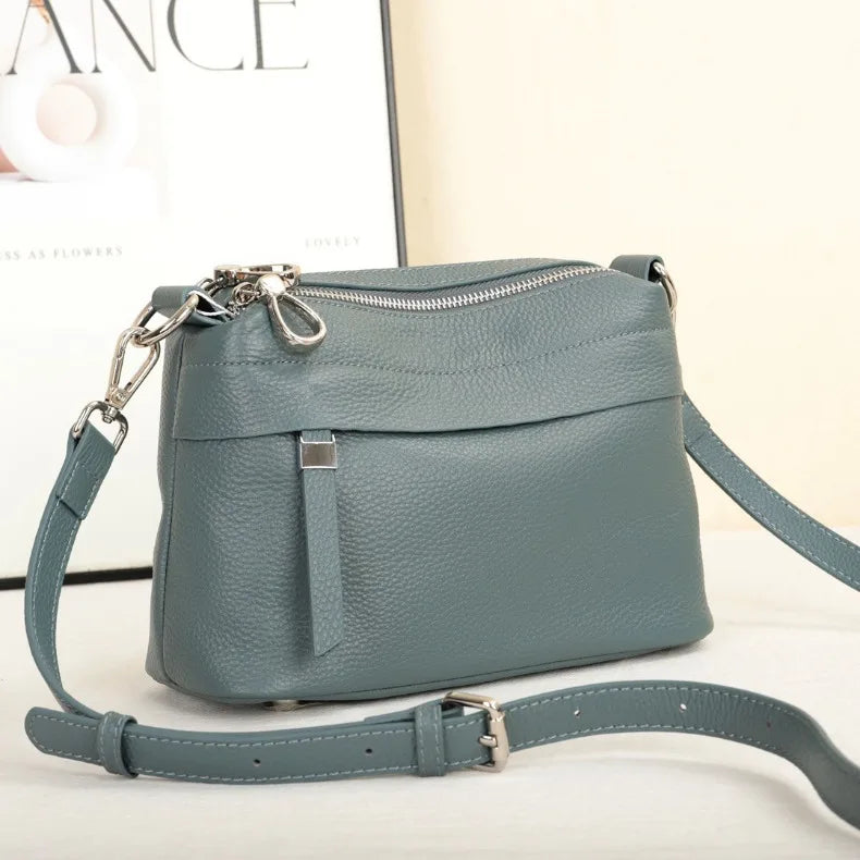 Head Layer Cowhide Leather Women's Shoulder Crossbody Bag Large Capacity Multi Compartment Handbag Casual Practical Armpit Bag