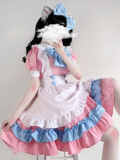 CP5XL Maid Lolita Chemise Cosplay Role Playing Costumes For Party Club Stage Apparel Bow Ties Ball Gowns Waitress Uniform Plus KYTF6-Pink