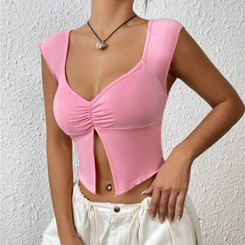 Sexy Square-neck Pink Tank Tops Korean Fashion Summer Sexy Women Clothes Slim Tees Woman V Neck Y2K Sleeveless 2024 Streetwear