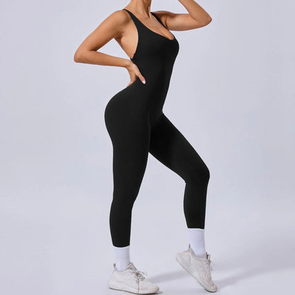 Rompers Yoga Sets Solid Black Hollow Out Bandage Backless Cross Jumpsuit for Women Fitness One-piece Gym Clothing Tracksuit