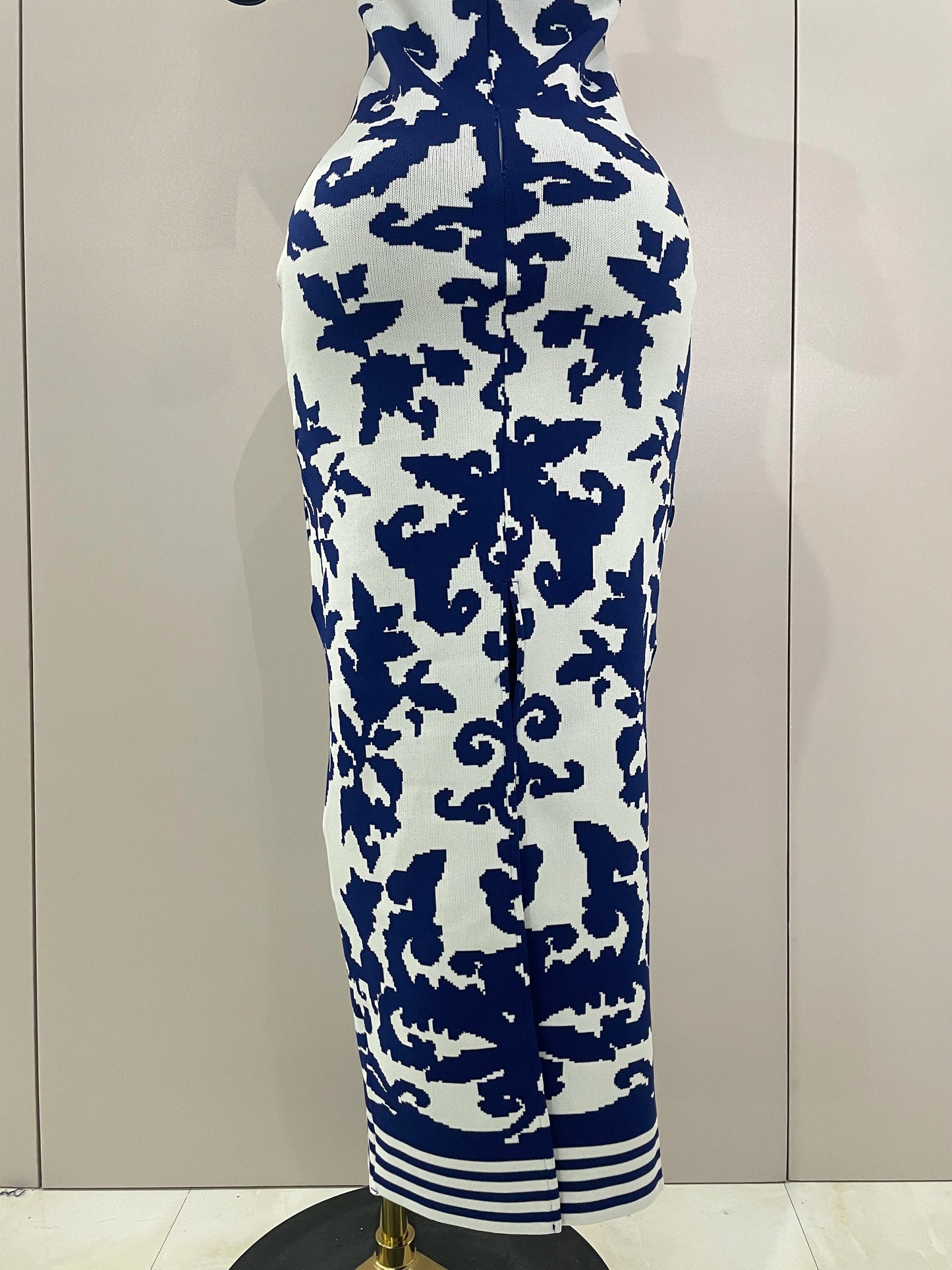 2025 New Sexy Short Sleeve Jacquard Blue Bandage Bodycon Long Dress Women Celebrity Elegant Evening Club Party Luxury Dresses