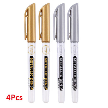 1-4Pcs Metallic Waterproof Permanent Marker Pens for DIY Epoxy Resin Mold Gold Silver Color Drawing Supplies Craft Marker Pen pen-2Silver-2Gold