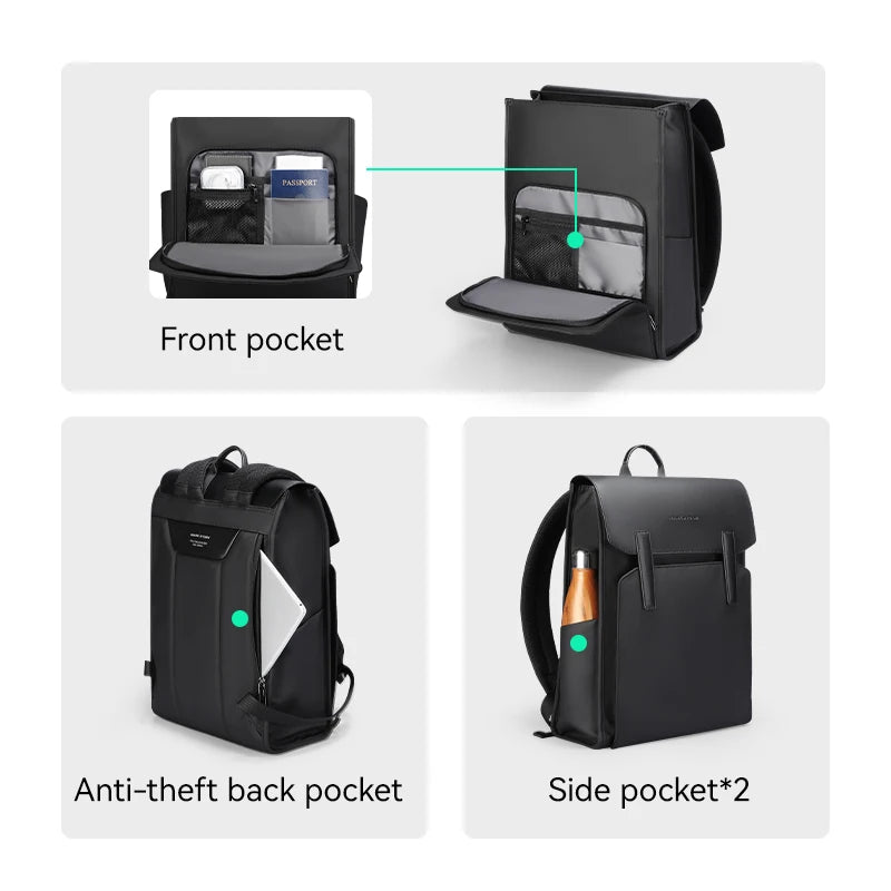 Mark Ryden Classic Business Work Black Leather Backpack 15.6 Inch Laptop Waterproof Bag School Bags Business bacbackpack for men