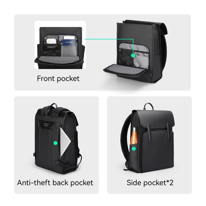 Mark Ryden Classic Business Work Black Leather Backpack 15.6 Inch Laptop Waterproof Bag School Bags Business bacbackpack for men