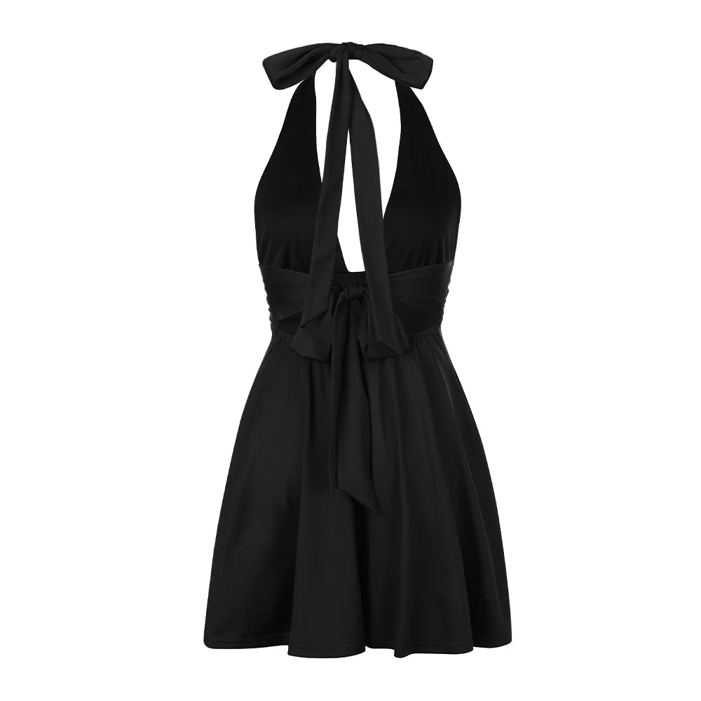 Halter Backless Black Sexy Women's Dress 2024 Fashion Korean Short Dress Elegant Female Clothing Evening Party Formal Occas Dres Badiee Stylez