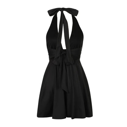 Halter Backless Black Sexy Women's Dress 2024 Fashion Korean Short Dress Elegant Female Clothing Evening Party Formal Occas Dres Badiee Stylez