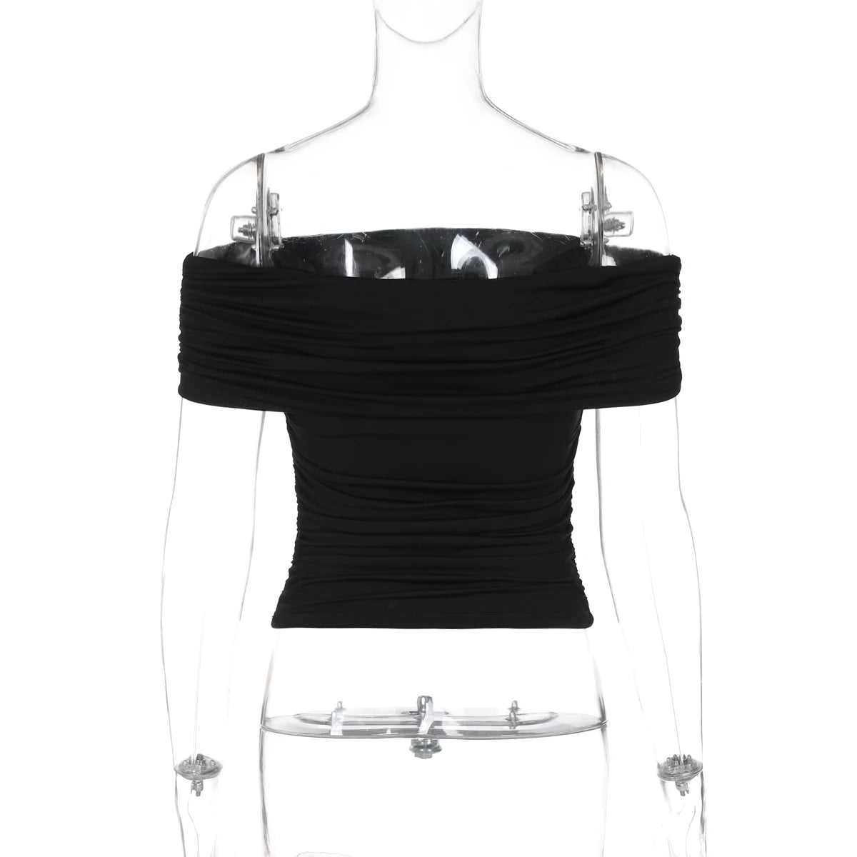 Dulzura Sleeveless Off Shoulder Ruched Bodycon Crop Top Solid Sexy Elegant T-Shirt Party Club Streetwear Spring Summer Top