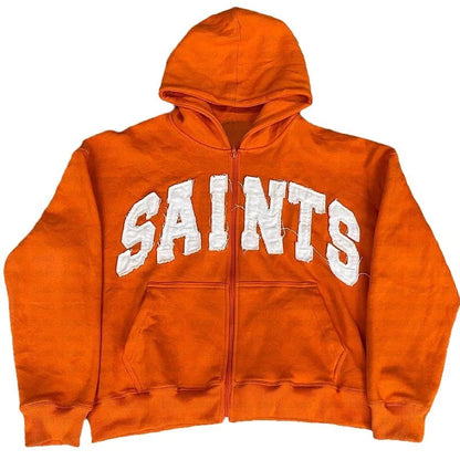 Y2K New European and American Fashion High Street Trendy Sweatshirts Hip Hop Zipper Jacket for Men Letter Patch Loose Hoodies