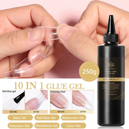 BORN PRETTY 250g Translucent Jelly Red Nude Gel Nail Polish Winter Autumn Manicure Soak Off UV LED Nail Art Gel Christmas Red 10 in 1 glue