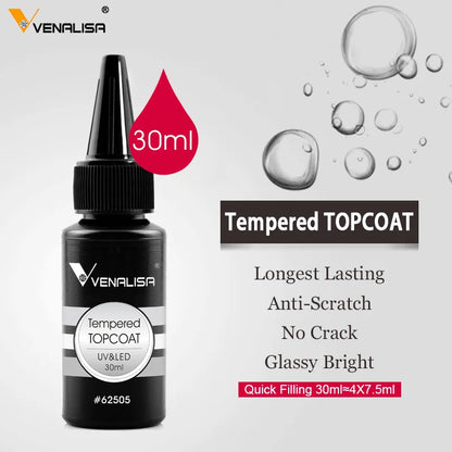 Venalisa Long Wear Tempered Top Coat Reinforce Gel Refill Package Soak Off UVLED Nail Gel Polish Big Volume 225g/30ml Base Gel