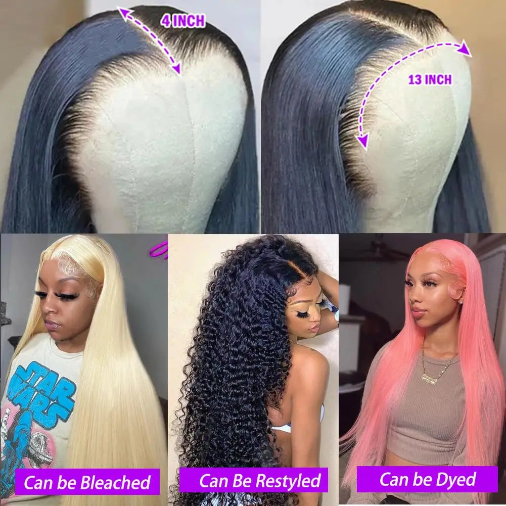 200% Density Hd Lace Front Wigs Human Hair Straight 13x4 Full Frontal Real Large Lace Wig 15A Grade 100% Virgin Human Hair