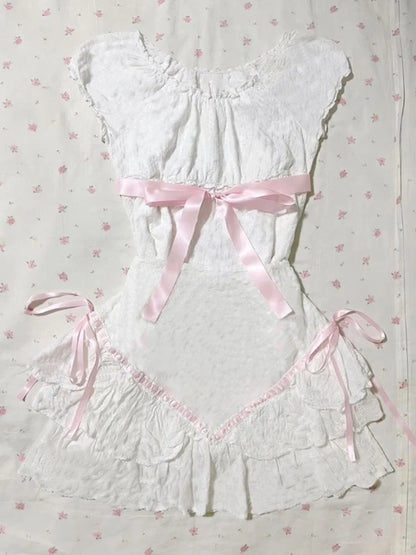 Sweet Y2K Woman Fashion Cute Clothing Dress Artsy Maiden Harajuku Sundress Aesthetic Chic Daily Fairy tale Classic Vintage Frock White