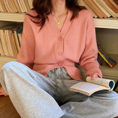 AOSSVIAO Knitted Casual Cardigan 2025 Autumn Winter Elegance Solid Color V-neck Sweater Unique and Niche Slim Fit Tops Badiee Stylez
