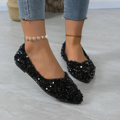 Sequin Designer 2025 Spring New Style Fashion Round Toe Non-slip Flat Shoes Casual Comfortable Shallow Mouth Women's Loafers