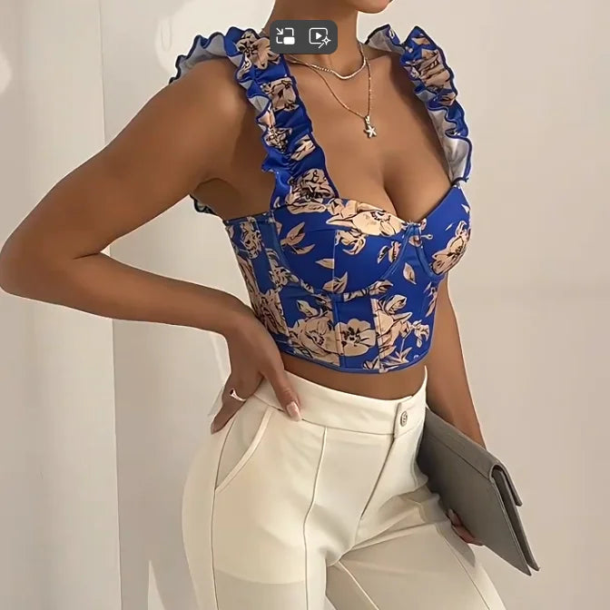 Sexy Bandage Ruffle Off Shoulder Slim Top Chic Straps Camis Slim Korean Tanks Top Elegant Crop Top Summer Women Bustier