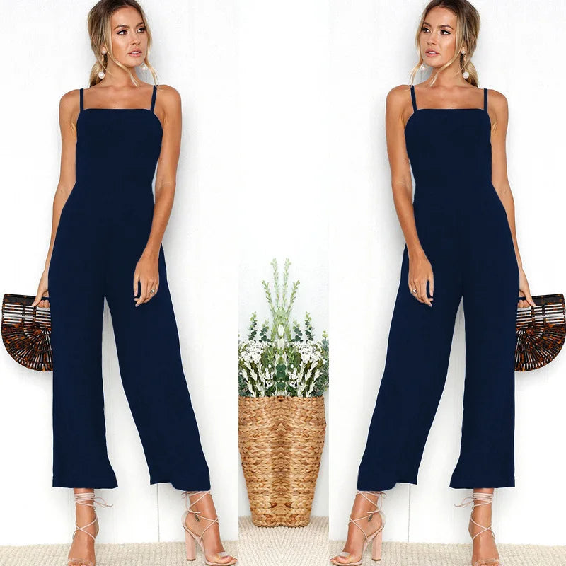 Women's Wide-legged Long Jumpsuit Spring Summer Solid Color Sexy Chest-wrapped Zipper Suspenders New 2024 Lady Slim Jumpsuit