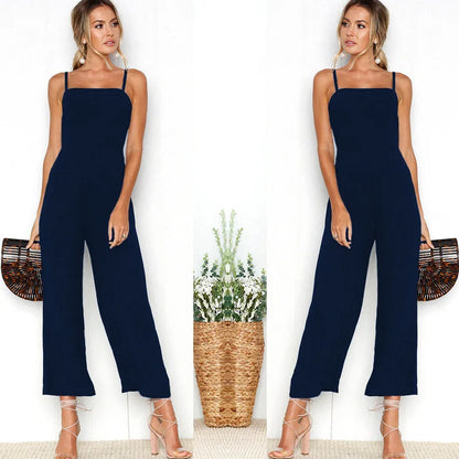 Women's Wide-legged Long Jumpsuit Spring Summer Solid Color Sexy Chest-wrapped Zipper Suspenders New 2024 Lady Slim Jumpsuit