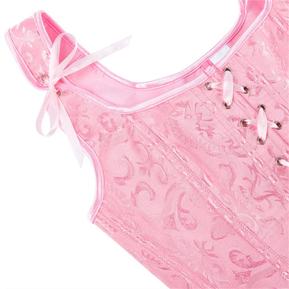 Blue Jacquard Corset Sexy Shoulder Straps Overbust Bustiers Crop Top Lace Up Brocade Vest Lingerie Gothic For Women Outfit