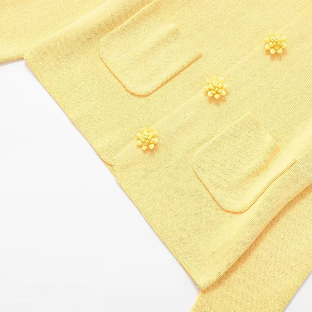 TRZA Women Fashion With Beaded Buttons Knit Cardigan Sweater Long Sleeve Patch Pockets Female Outerwear Chic Tops