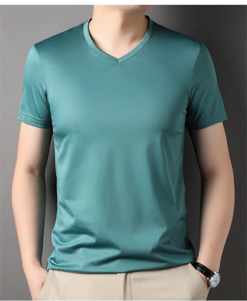 Top Grade 1.7% Mulberry Silk New Brand Tops Round Neck t Shirts For Men 2025 Summer Short Sleeve Casual Fashion Mens Clothing