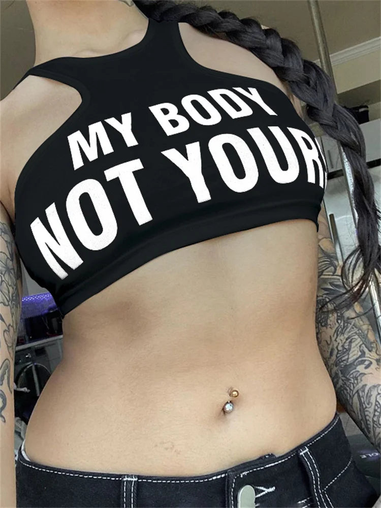 Simenual Punk Style Sleeveless Super Short Tanks Summer Vest Casual Women Sexy Grunge Letter Printed Streetwear Crop Tops Slim