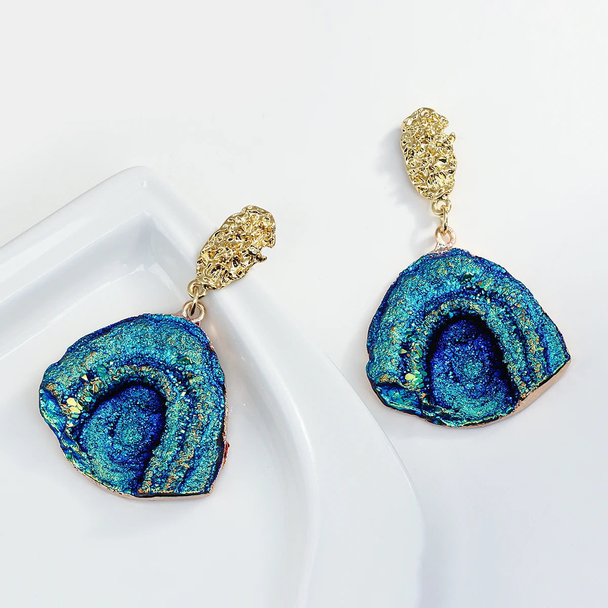 AENSOA Vintage Abstract Simulated Natural Stone Dangle Earrings for Women Van Gogh Painting Star Geometric Volcanic Rock Earring