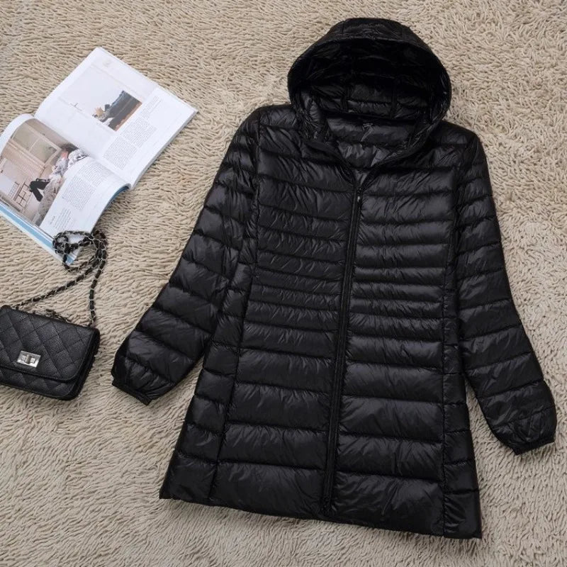 Plus Size 5XL 6XL 7XL Women's Hooded Puffer Jackets 2023 New Arrivals Female Ultra Lightweight Packable Warm Slim Fit Down Coat