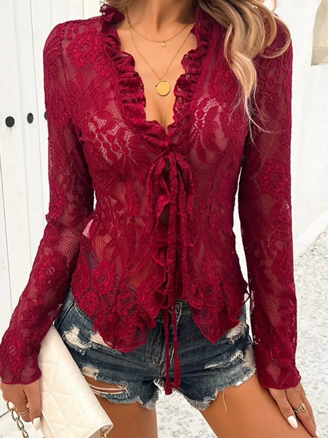 Women Gothic Lace Shrug Crop Tops Flare Long Sleeve Vintage Shirts Blouses for Cosplay Role-Playing Party Halloween Costume