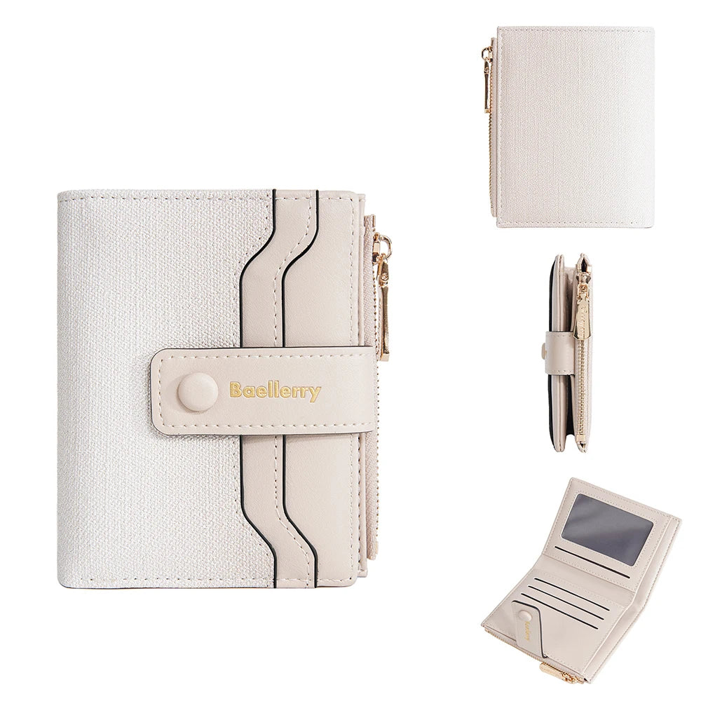 Baellerry High Quality Women Wallets New Simple Short Card Holde Brand Female Purse Photo Holder Coin Pocket Zipper Women Wallet White