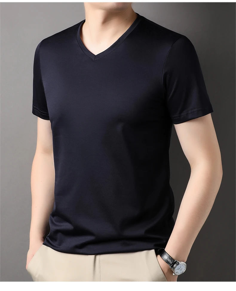 Top Grade 1.7% Mulberry Silk New Brand Tops Round Neck t Shirts For Men 2025 Summer Short Sleeve Casual Fashion Mens Clothing