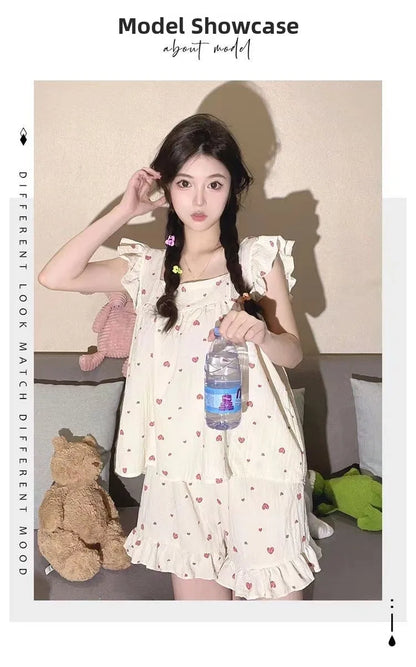 Summer Spwear Women's 2025 New Japanese Sle Fre Vest orts Woven Cotton Thin Home Clothes Set Sweet Print ort Pants