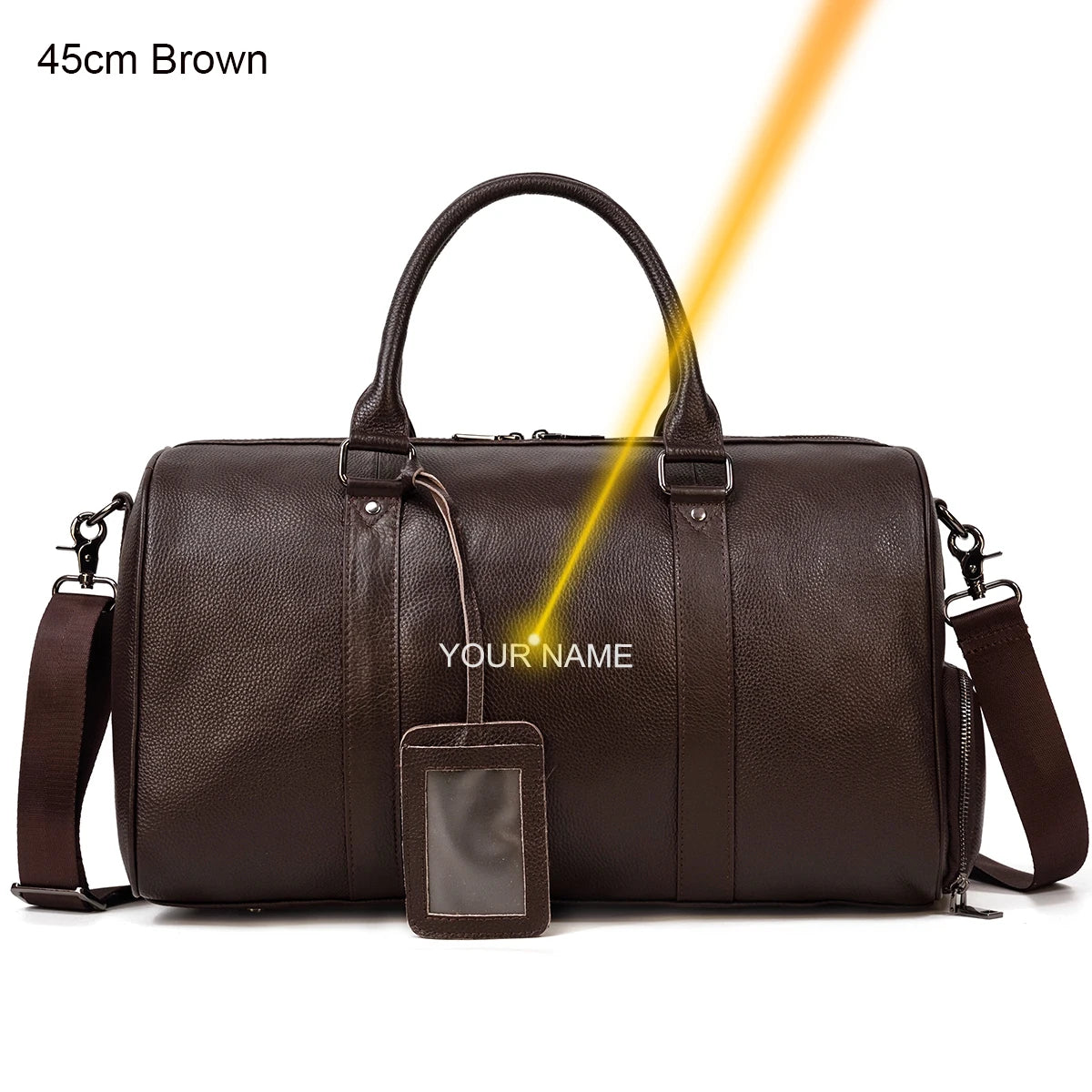 Luxury Genuine Leather Men Women Travel Bag Cow Leather Carry On Luggage Bag Travel Shoulder Bag Male Female Weekend Duffle Bag brown(45cm)-laser