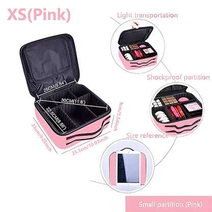 Professional Makeup Case Female Travel Big Capacity Beauty Nail ToolBox Cosmetic Organizer Suitcases For Makeup Storage Boxs XS(Pink)