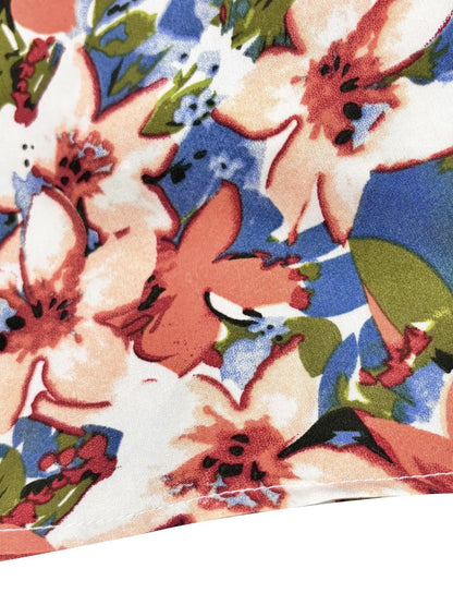 【Plus Size】 Ditsy Floral / All Over Print Split Thigh Dress, Casual Puff Sleeve Tie Front Dress, Women Plus Clothing for Summer