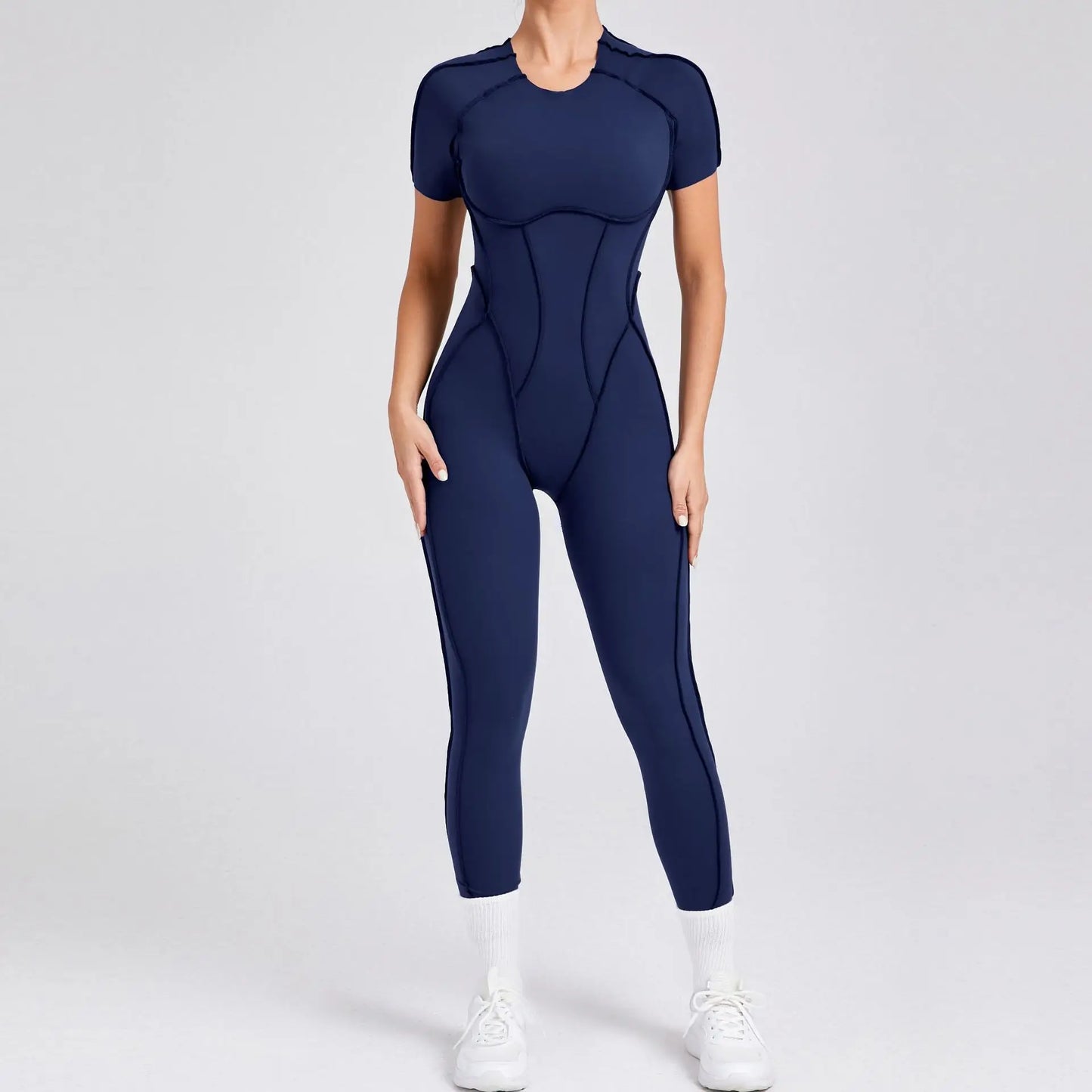 New Autumn/Winter Women's One-piece Yoga Jumpsuit leggings Long-sleeved Sexy Backless Slim Fit Sports Outfit navy st set