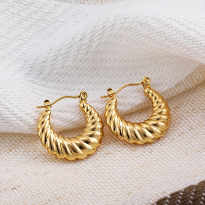 Fashion Glossy Stainless Steel Chunky Hoop Earrings for Women Gold Plated Thick Texture Geometric Circle Earring Vintage Jewelry 22554 3