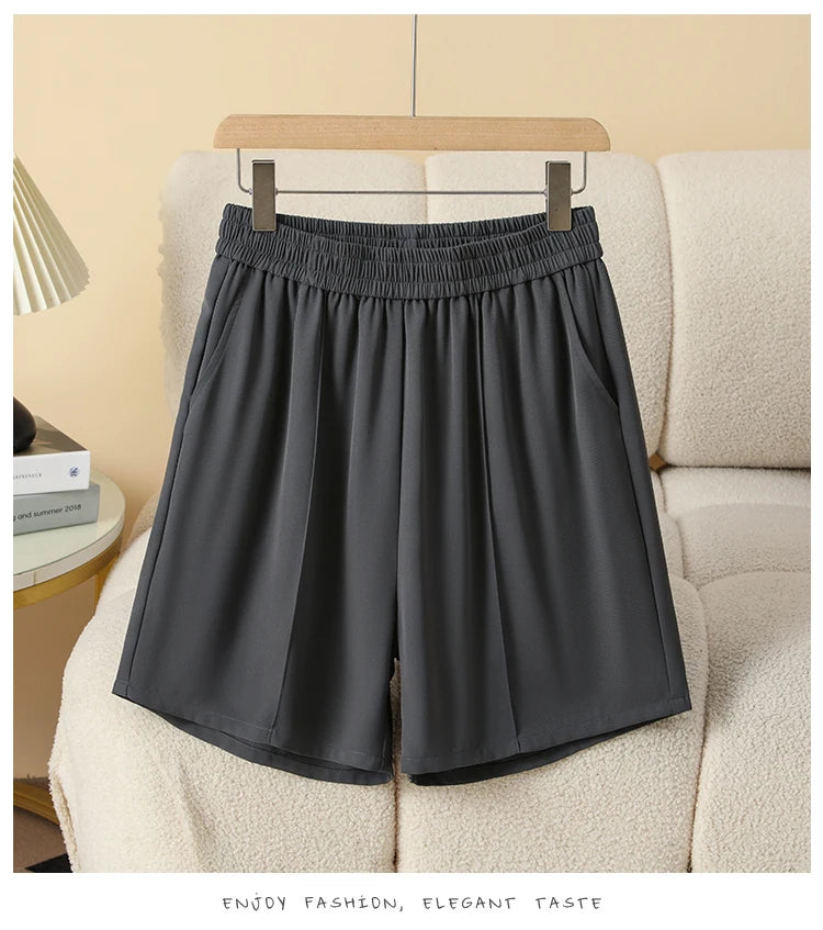 Plus Size Shorts Women High Elastic Waist Wide Leg Loose Pants With Pockets Summer 2025 New Korean Fashion Half Shorts Women