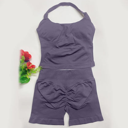 two piece DF yoga clothing set outfits woman yoga Impact Halter Top and spors shorts 4.5 inch Gym workout sets pilates clothes Badiee Stylez