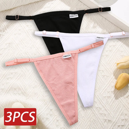 Cotton Sexy Thongs Adjustable Women's Panties Soft Panties Low Waist Seamless Thongs Woman Lingerie Tangas Mujer S-XL FINETOO Set 1 Set