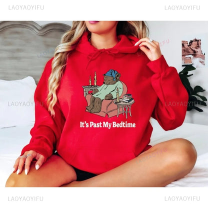 It's Past My Bedtime Sweatshirt Funny Sleppy Bear Hoodie Funny Bear Meme Unisex Hooded Gift for Her Funny Saying Tops 2202669XT-red