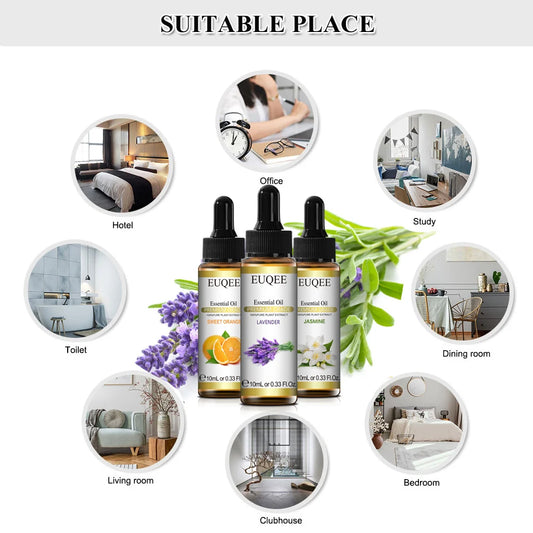 EUQEE 10ml Natural Plant Essential Oil with Dropper For Diffuser Humidifier Lavender Jasmine Eucalyptus Vanilla Essential Oils - Badiee Stylez