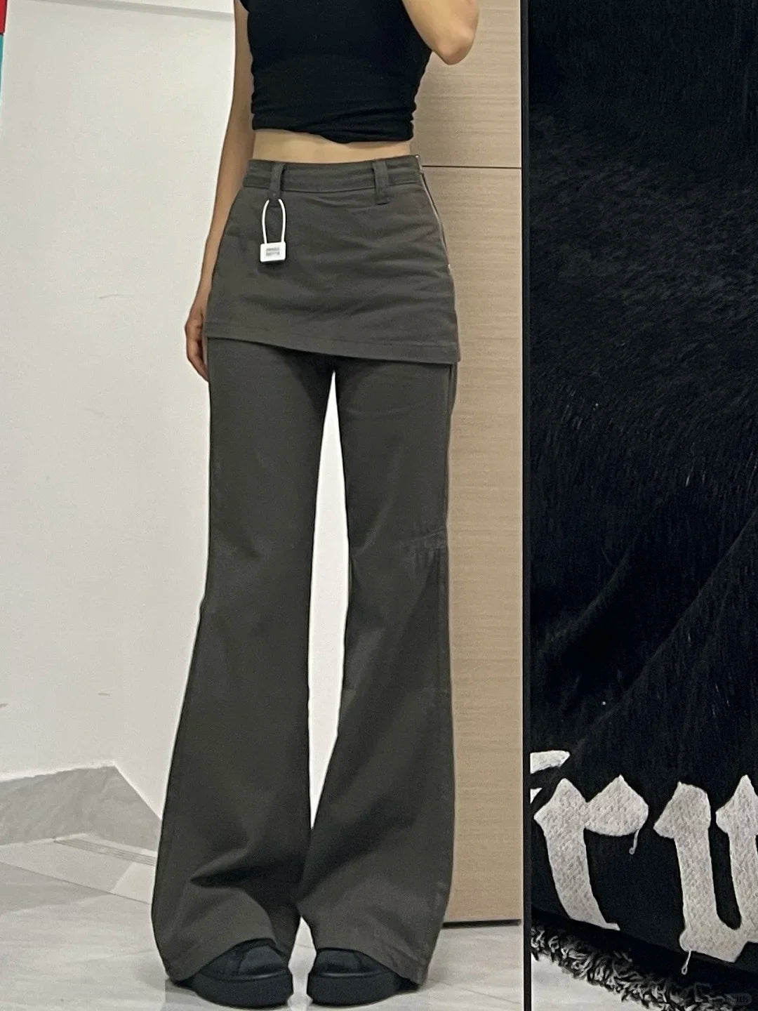 Botvotee Fake Two-Piece Plus size Wide Leg Jeans for Women 2025 New Y2k Fashion Streetwear High Waisted Flare Denim Pants