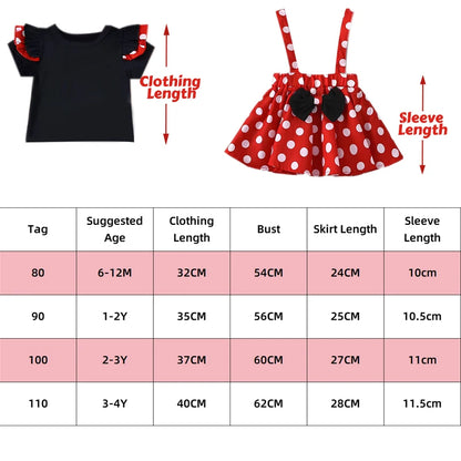 Minnie Mouse Girl Set Children Dress Baby Clothing Set Summer Birthday Costume Polka Dot Suspender Skirt Bow Headband skirt suit