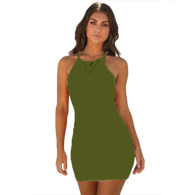 Summer New Party Club Dress Women Clothes Sexy Sleeveless Tank Slim Ladies Dresses Mini Short Bodycon Dress Vestidos QT032 army green