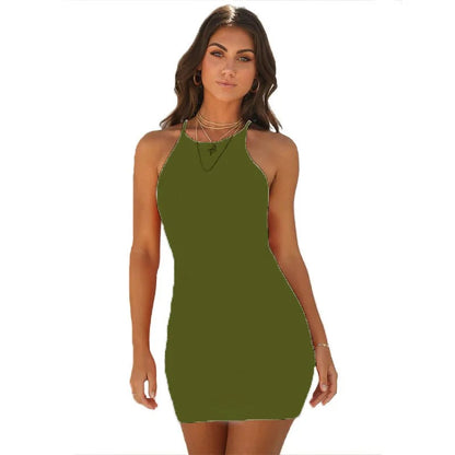 Summer New Party Club Dress Women Clothes Sexy Sleeveless Tank Slim Ladies Dresses Mini Short Bodycon Dress Vestidos QT032 army green