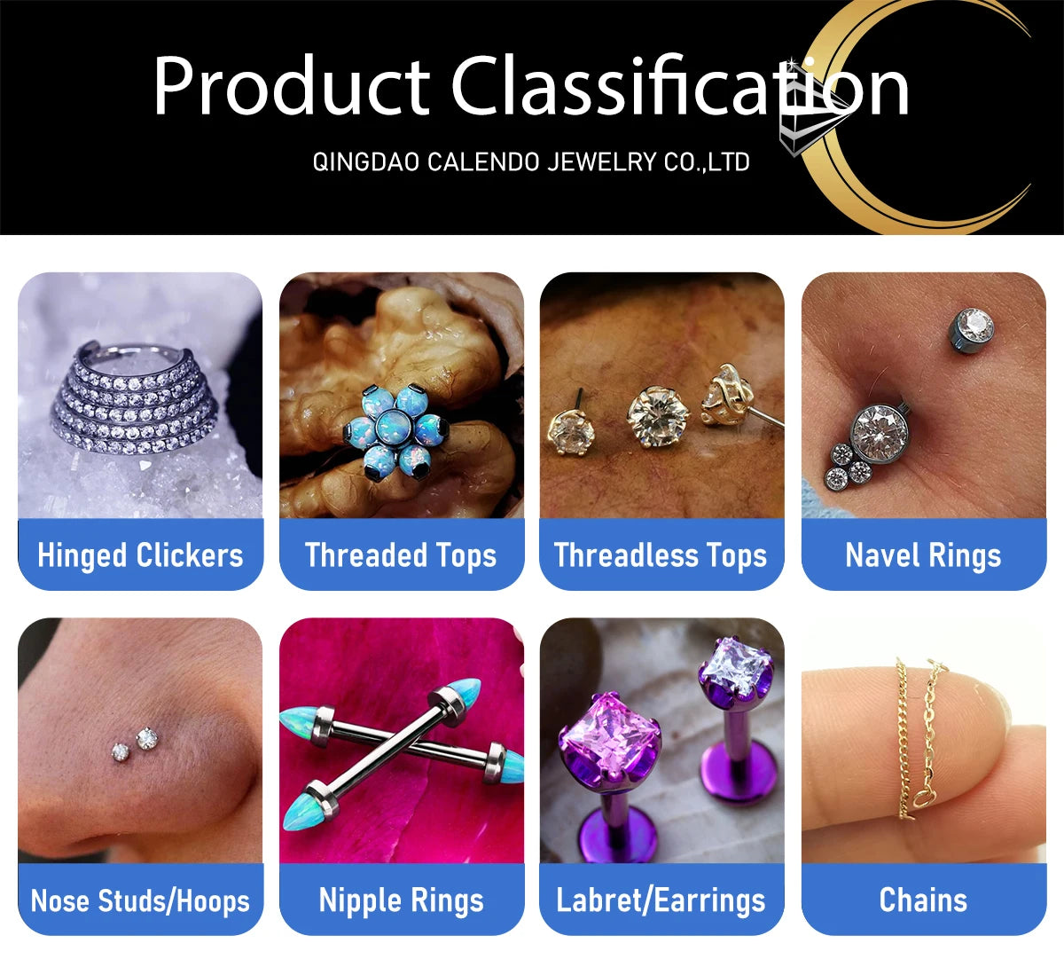 Hot Sale G23 Titanium Hinged Segment Ring Colored Zircon/Tourmaline/Corundum Drop Attachment Charms Piercing Body Jewelry