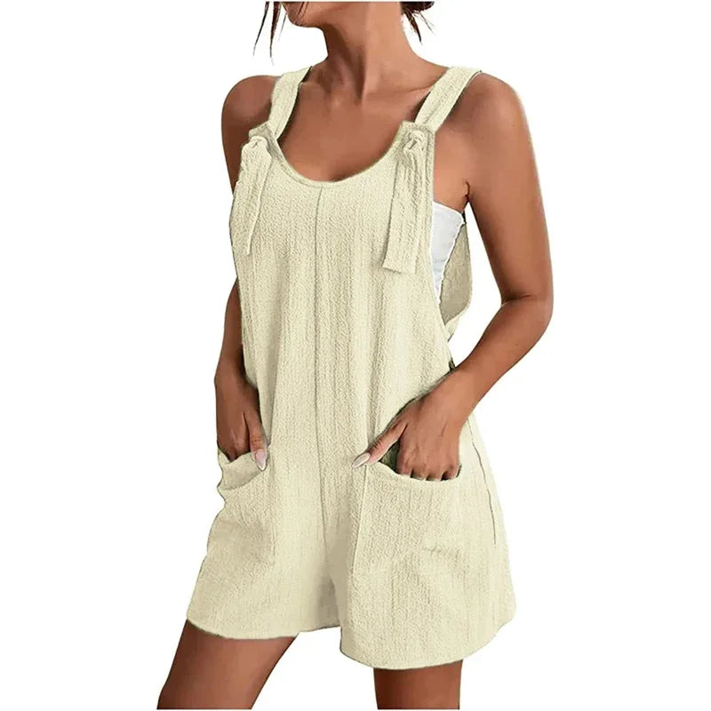 Summer Plus Size Women's Jumpsuit Overalls Sleeveless Loose Sleeveless Wide Leg Overall Solid Casual Daily Romper with Pockets