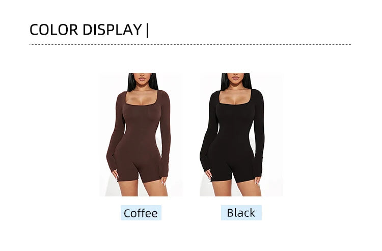 2025 Spring and Summer New Fashion Women's Long Sleeve Jumpsuit Shorts  Long Sleeve Sexy Slim Jumpsuit U Neck Jumpsuit Badiee Stylez