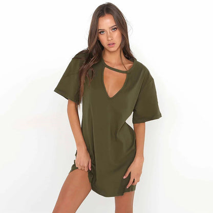 Sexy Elegant Dress Wrap Deep V Neck Cut Out Loose Dress Women Solid Color Short Sleeve Mini Dress Club Party Vestidos Badiee Stylez